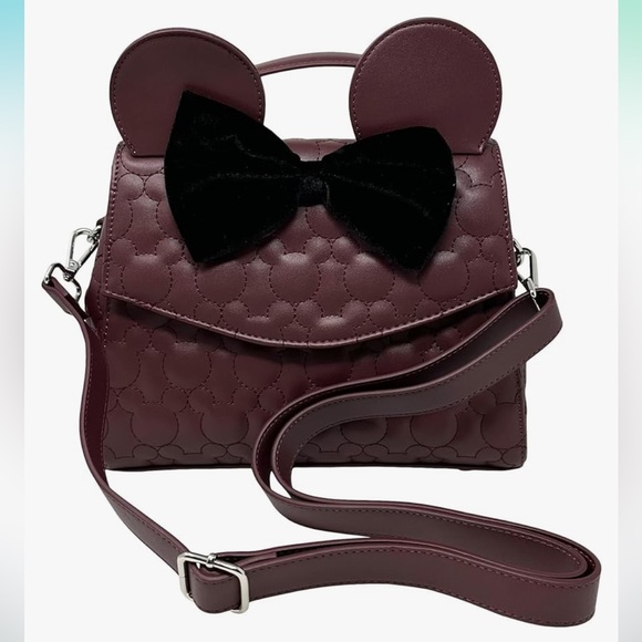 🧁 *NWT* LOUNGEFLY Quilted Chocolate Minnie Crossbody with Velvet Bow - Picture 4 of 9